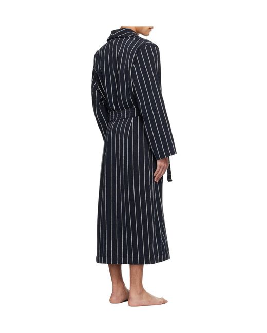 Tekla Blue Striped Bathrobe With Ties for men