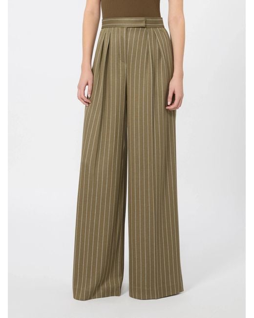 Max Mara Green Pinstripe-Pattern Pleated Trousers