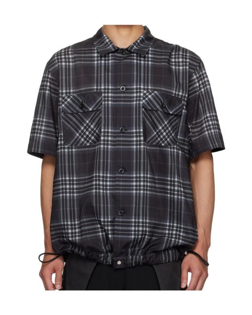 Sacai Black Lapel Short-Sleeved Shirt for men