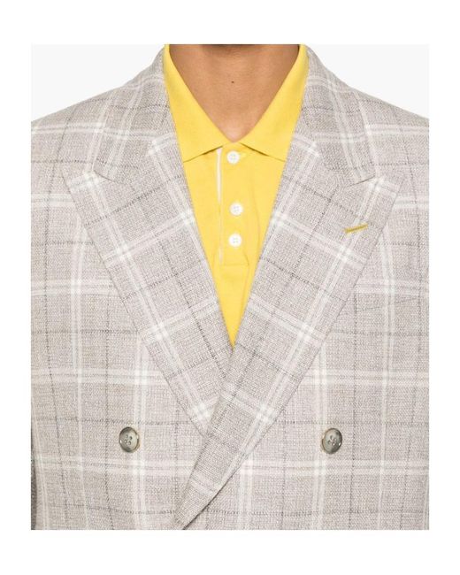 Etro Natural Double-Breasted Checked Blazer for men