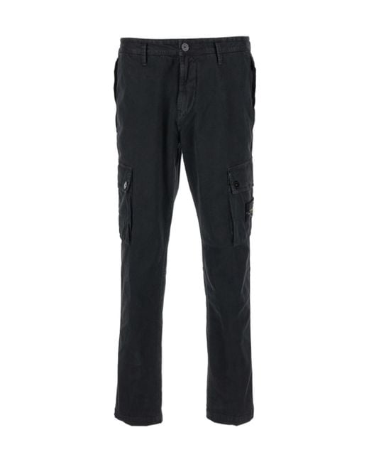 Stone Island Black Logo Patch Straight Leg Pants for men