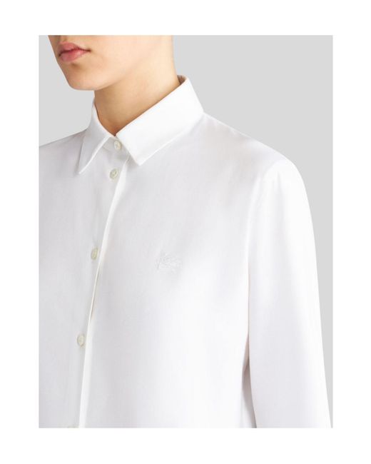 Etro White Pegaso-Embroidered Straight Hem Shirt