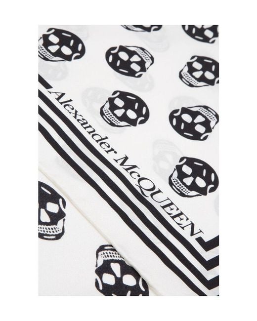 McQueen White Allover Skull Print Scarf