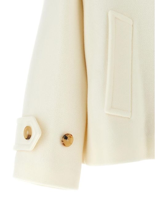 Chloé Natural Chloé Double-Breasted Long-Sleeved Coat