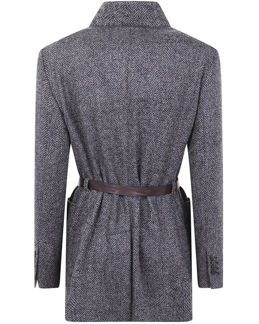 Brunello Cucinelli Gray Belted Suit-Type Jacket
