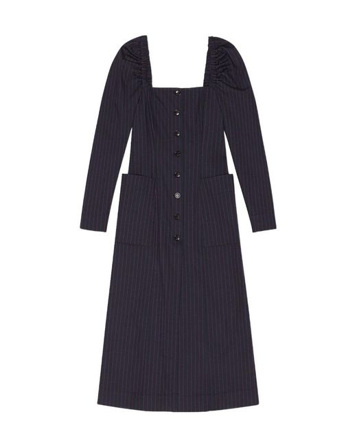 Ganni Blue Stretch Striped Fitted Midi Dress