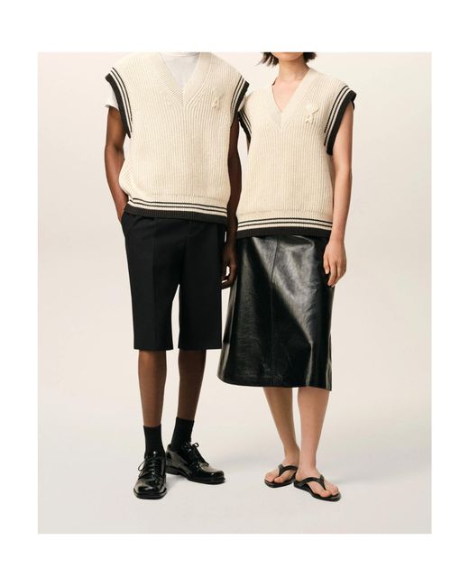 AMI Natural Ami Ami De Coeur V-Neck Knitted Top for men