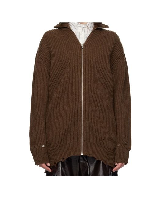 MM6 by Maison Margiela Brown High Neck Zip-Up Cardigan