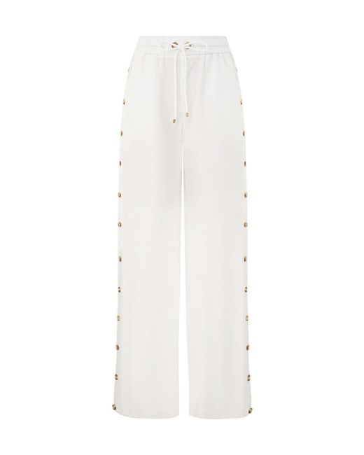 Zimmermann White Side-Button Drawstring-Fastening Trousers