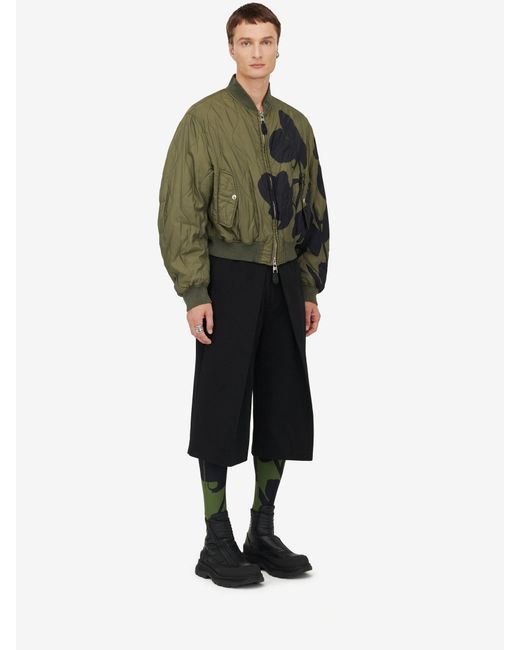 McQueen Green Orchid Quilted Bomber Jacket for men