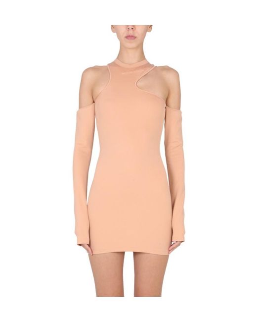 Off-White c/o Virgil Abloh Pink Logo Detailed Asymmetric Mini Dress