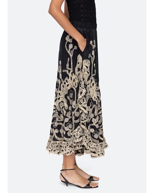 Sea Black Gracelyn Lace-Trimmed Trousers