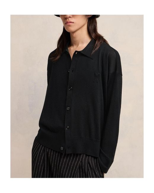 AMI Black Long-Sleeved Button-Up Cardigan for men