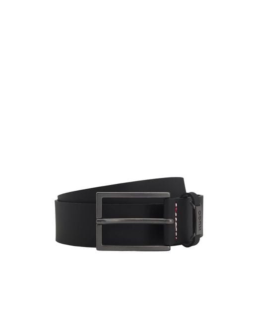 Boss Black Leather Belt With Logo Plaque Buckle for men