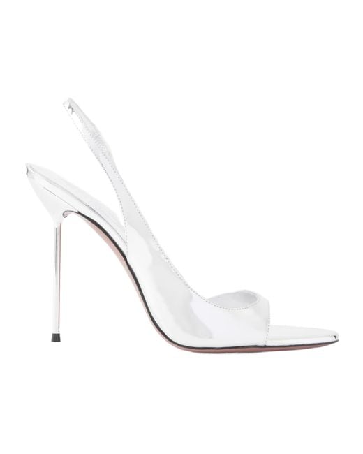 Paris Texas White Mirrored-Leather Slingback Sandals