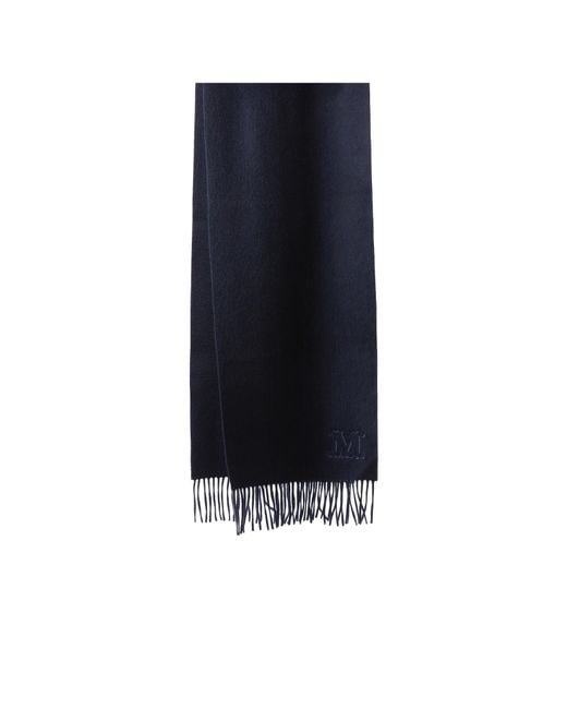 Max Mara Blue Logo Embroidered Fringe Scarf