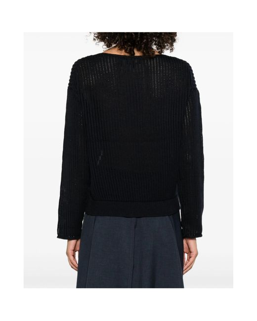 Theory Black Ribbed Boat-Neck Sweater