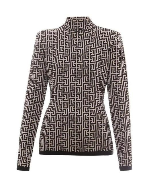 Balmain Multicolor Monogram Jacquard Slim Cut Knitted Jumper