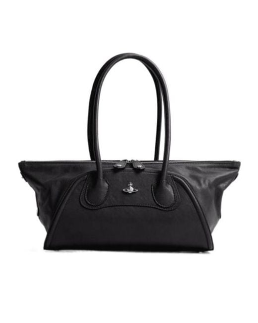Vivienne Westwood Black Orb-Plaque Leather Shoulder Bag