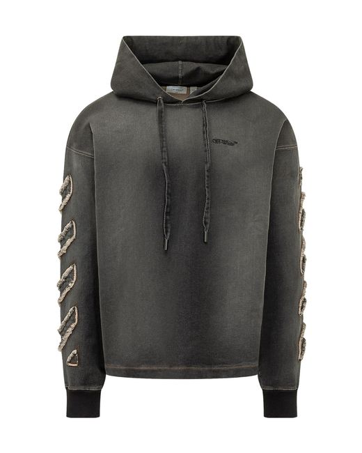 Off-White c/o Virgil Abloh Black Frayed Detailed Drawstring Hoodie for men