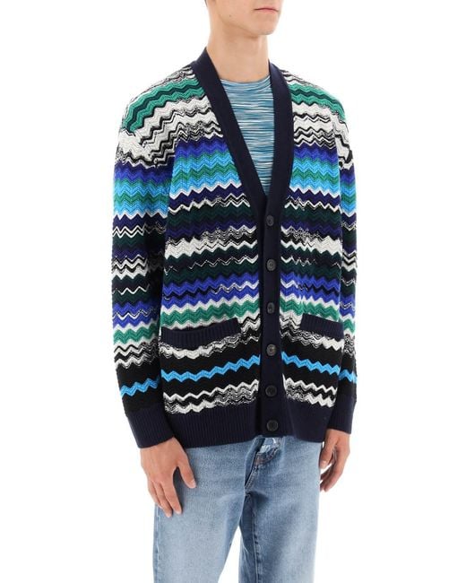 Missoni Blue Zig Zag Wool Cardigan for men