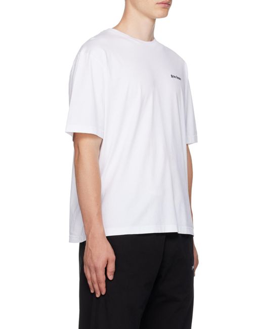 Palm Angels White Embroidered Logo T-Shirt for men