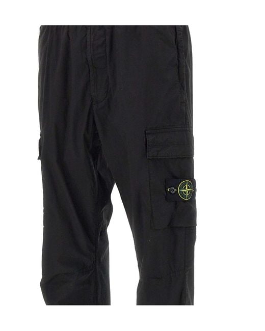 Stone Island Black Elastic-Waist Casual Trousers for men