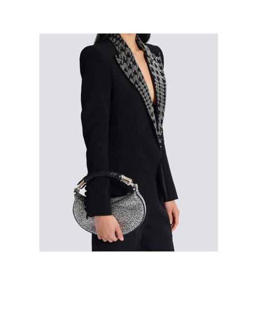 Balmain Gray Ebene Embellished Mini Hand Bag