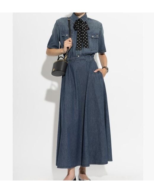 Valentino Blue Collared Short-Sleeved Dress
