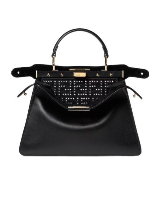 Fendi Black Peekaboo Iseeu Small Leather Bag Embroidered With Mirrors