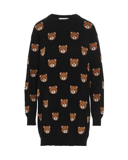 Moschino Black Teddy Bear Pattern Knit Dress