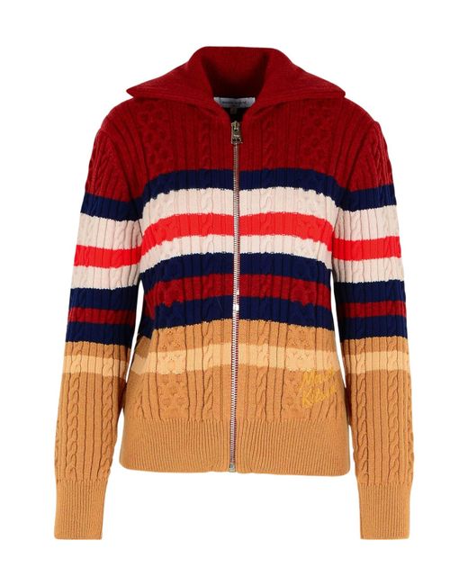 Maison Kitsuné Orange Maison Kitsuné Striped Zipped Knit Cardigan