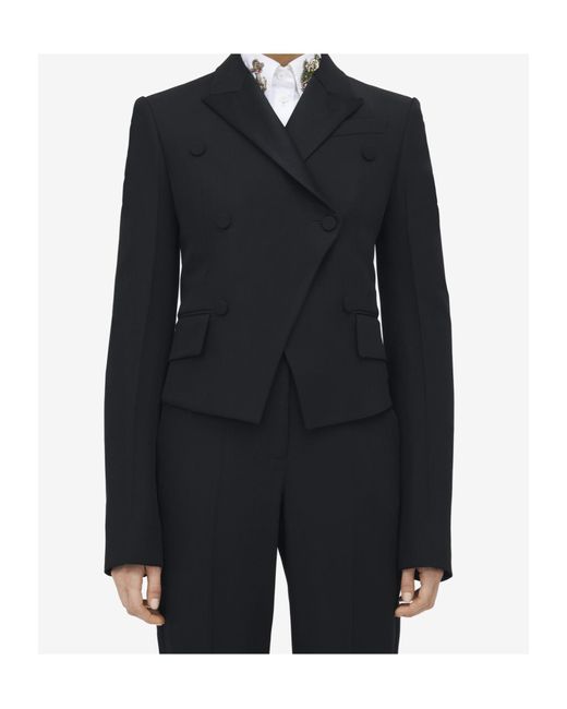 Alexander McQueen Black Wool-Blend Double-Breasted Blazer