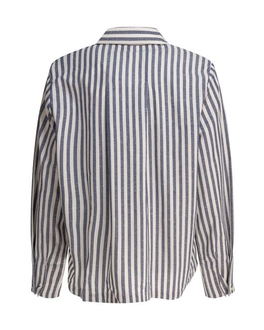 Ines De La Fressange Paris Blue Striped-Pattern Cotton Shirt