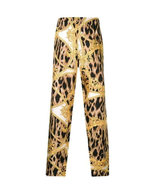 Versace Men's Yellow Printed Casual Pants