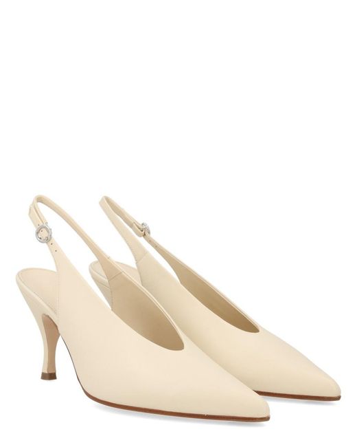 Aeyde White Pointed Toe Slingback Pumps