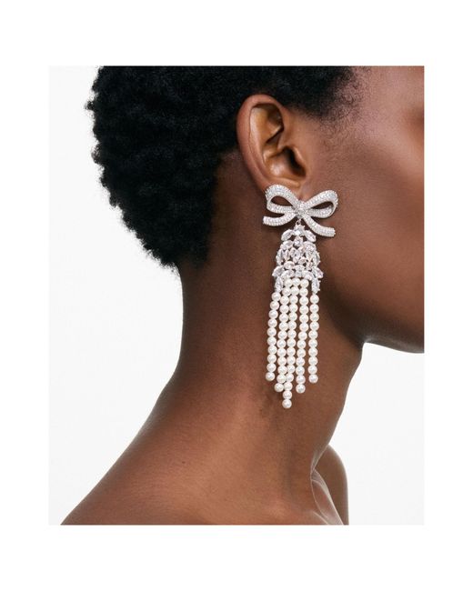 Self-Portrait White Bow Embellished Droplet Earrings