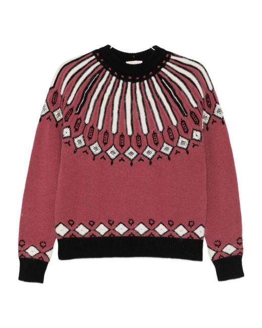 Semicouture Red Adriane Embellished-Patterned Sweater