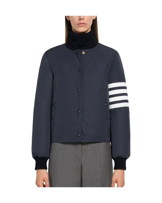 Thom Browne Blue Tech Faille 4 Striped Down Jacket