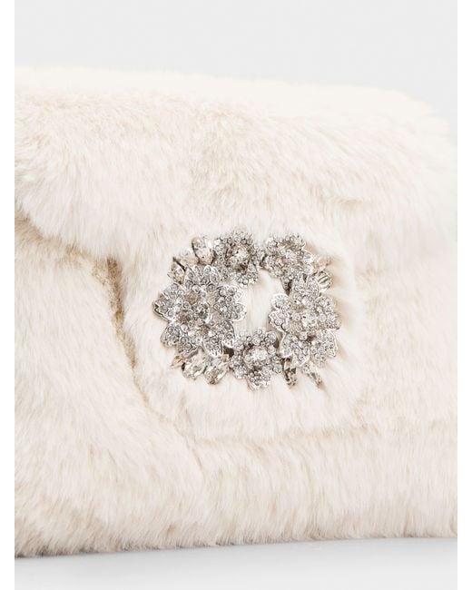 Roger Vivier Natural Buckle Faux Fur Clutch Bag