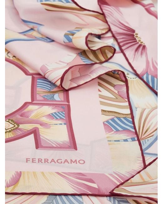 Ferragamo Pink Ferragamo Logo Detail Printed Scarf