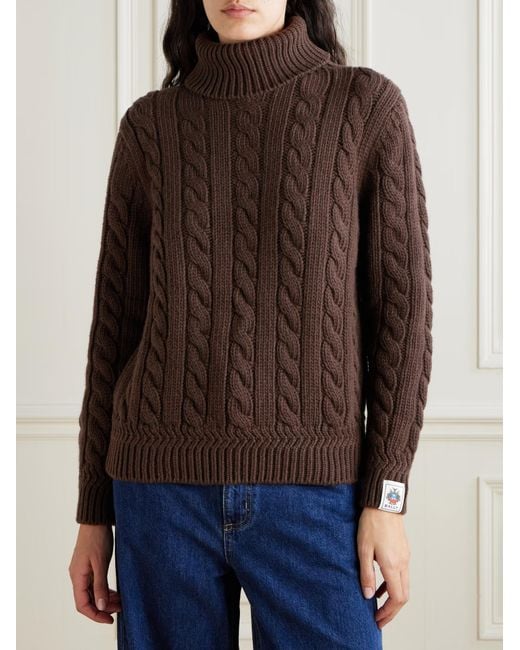 Bally Brown Cable-Knit Wool Turtleneck Sweater
