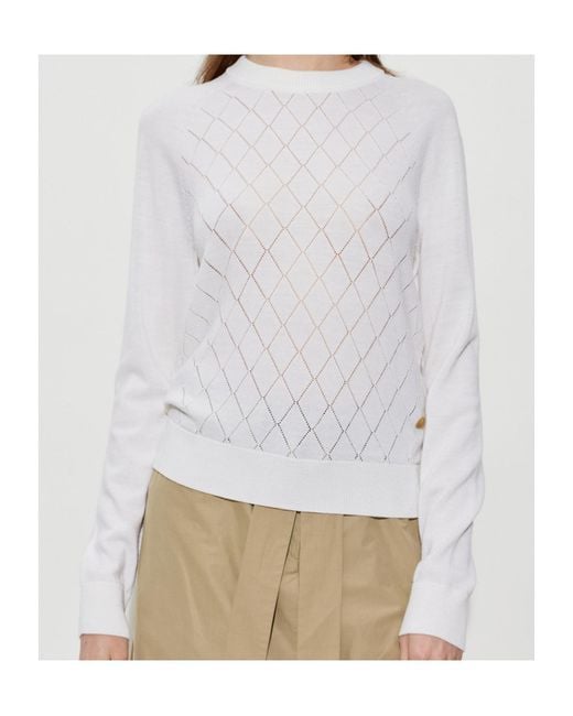 Balmain White Diamond-Knit Crew Neck Sweater