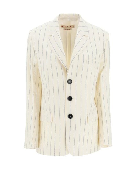Marni White Pinstriped Fresco Blazer