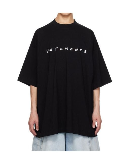 Vetements Black Friendly Logo-Print Cotton T-Shirt for men
