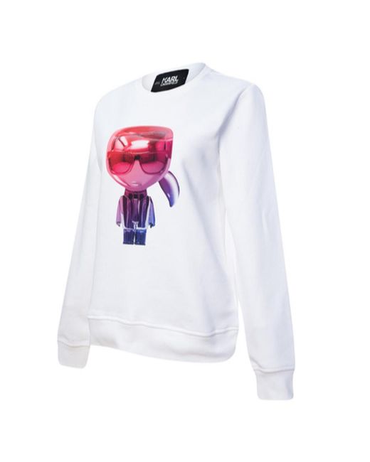Karl Lagerfeld White Long-Sleeved Sweater With Logo Printing Pattern