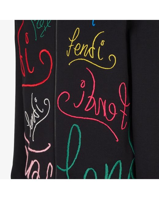 Fendi Black X Noel Fielding Logo-Embroidered Zipped Hoodie for men