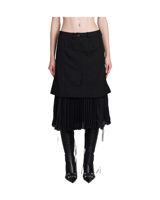 Balenciaga Black Pleated Layered Tailored Skirt