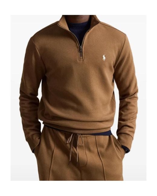 Ralph Lauren Brown Pony Quarter-Zip Sweatshirt for men
