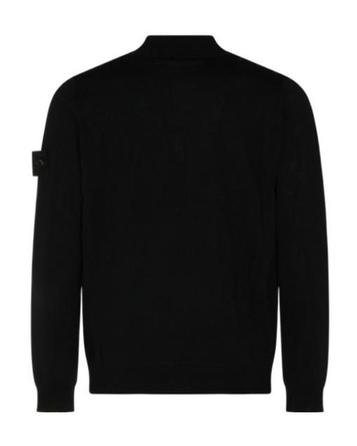 Stone Island Black Long-Sleeved Knit Polo Shirt for men